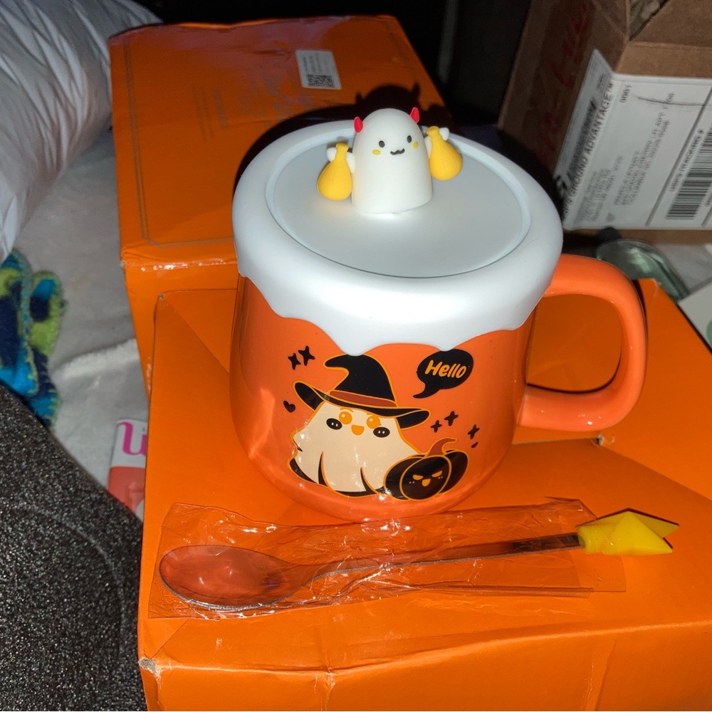 Halloween mug cup with spoon and topper